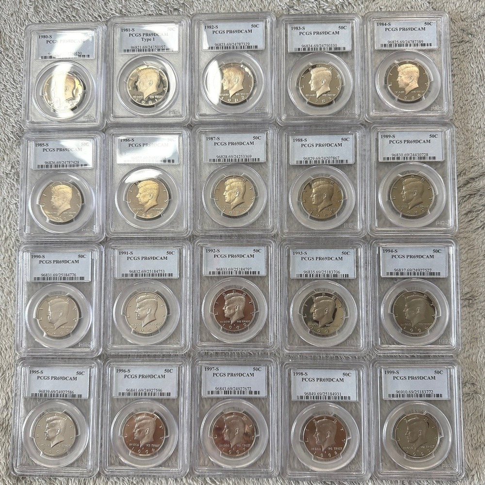 1980-1999 S Kennedy Half Dollar PCGS PR69DCAM 20 Coin Set Proof Deep Cameo